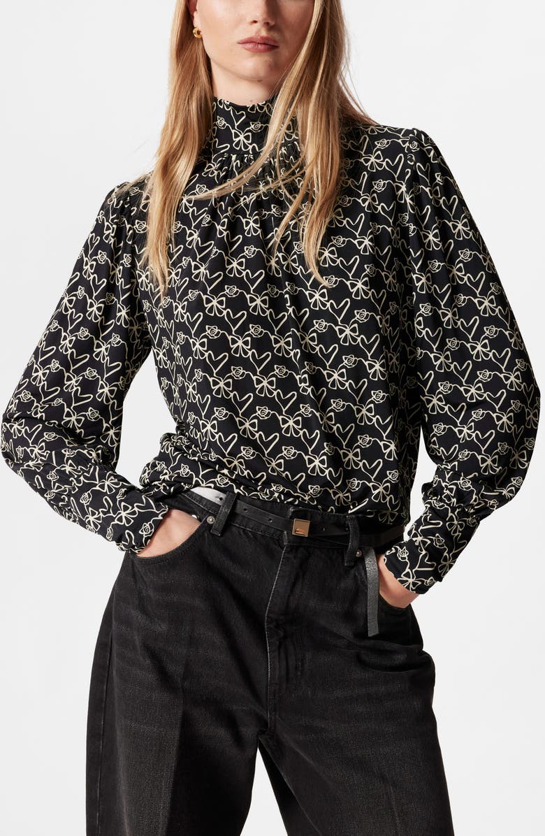 & Other Stories Print Mock Neck Top, Main, color, Black Dark