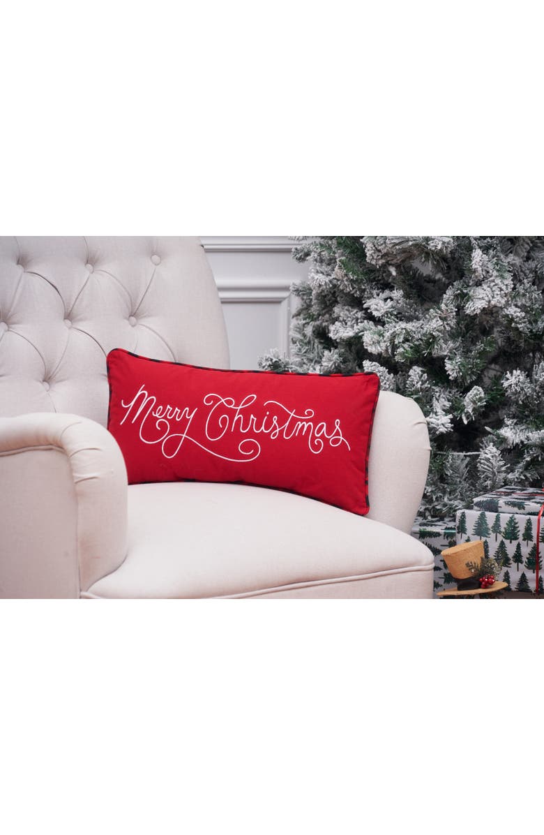 C&F Home Merry Christmas Applique & Embroidered Small/Petite Accent Pillow, 10" x 20", Alternate, color, Red