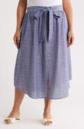 Renee C Stripe Linen Blend Curve Hem Midi Skirt