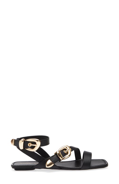 Stuart Weitzman Maven Leather Buckle Flat Sandals