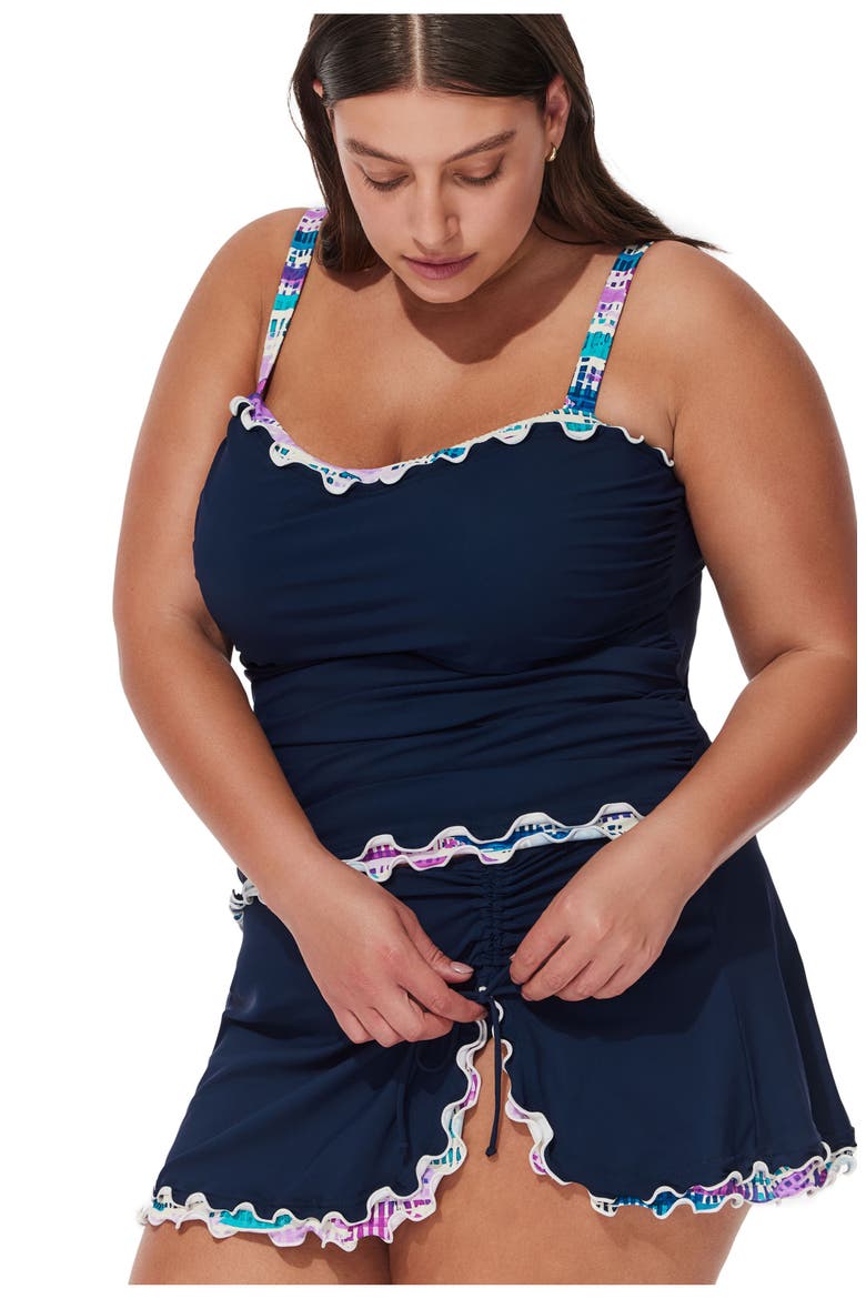 Canva Plus Size Shirred Underwire Tankini Top, Alternate, color, Navy