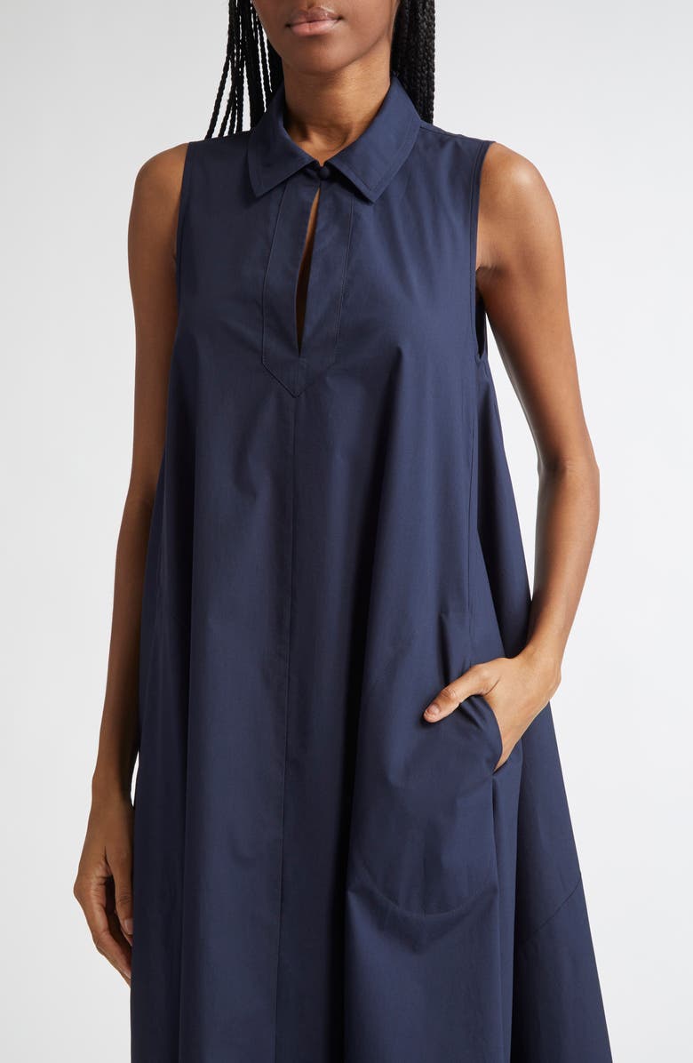 Emporio Armani Sleeveless Cotton Poplin Trapeze Dress, Alternate, color, Solid Dark Blue