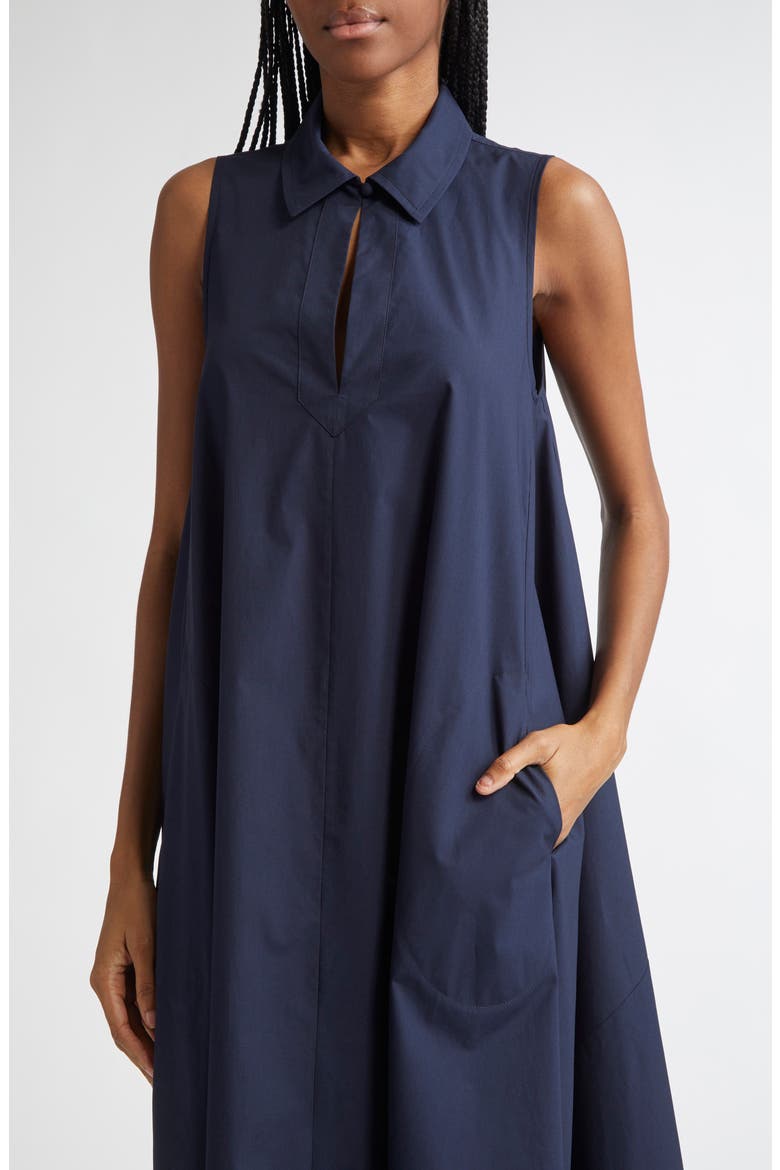 jersey poplin sleeveless maxi dress Blue Cotton Poplin A-Line Deep Neck Sleeveless Maxi Dress 34" / Tall (5'7" and above)