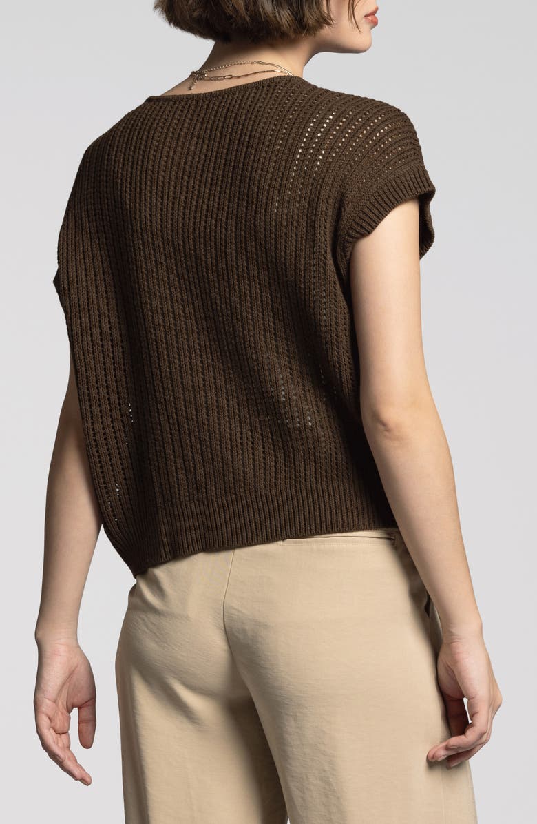 WEEKEND LOS ANGELES Violette Short Sleeve Linen & Cotton Cardigan, Alternate, color, Black Brown