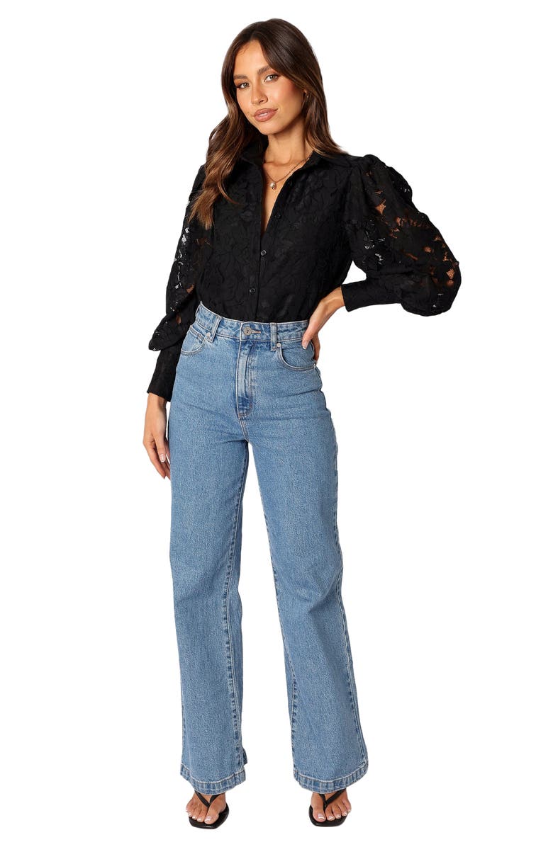 Petal & Pup Tadeo Floral Lace Button-Up Shirt, Alternate, color, Black