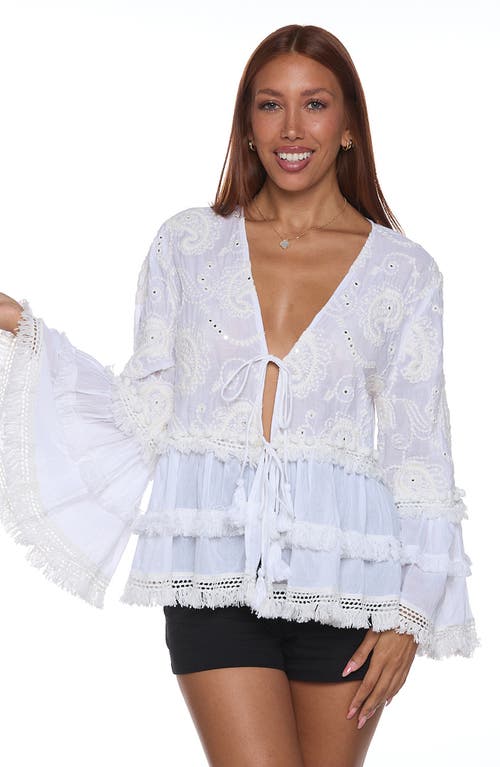 Ranee's Ranees Ruffle Sleeve Cover-up Top In White