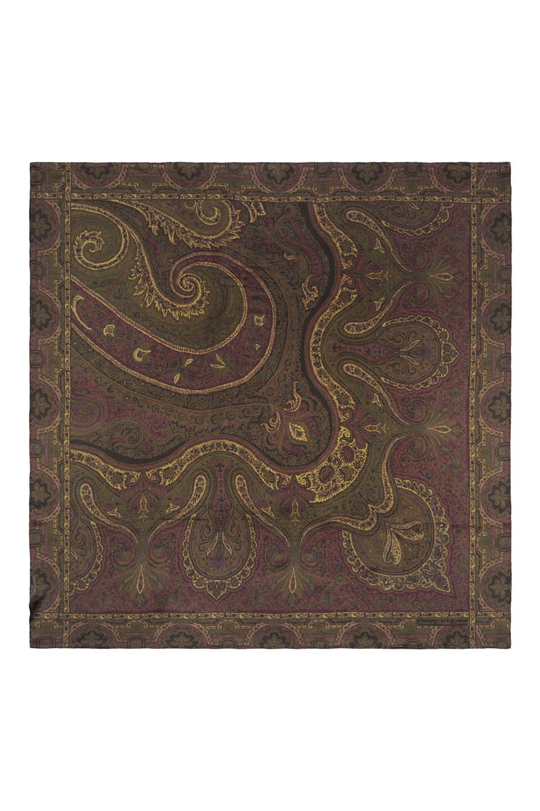 Paisley Silk Square Scarf, Alternate, color, HONEY TAN