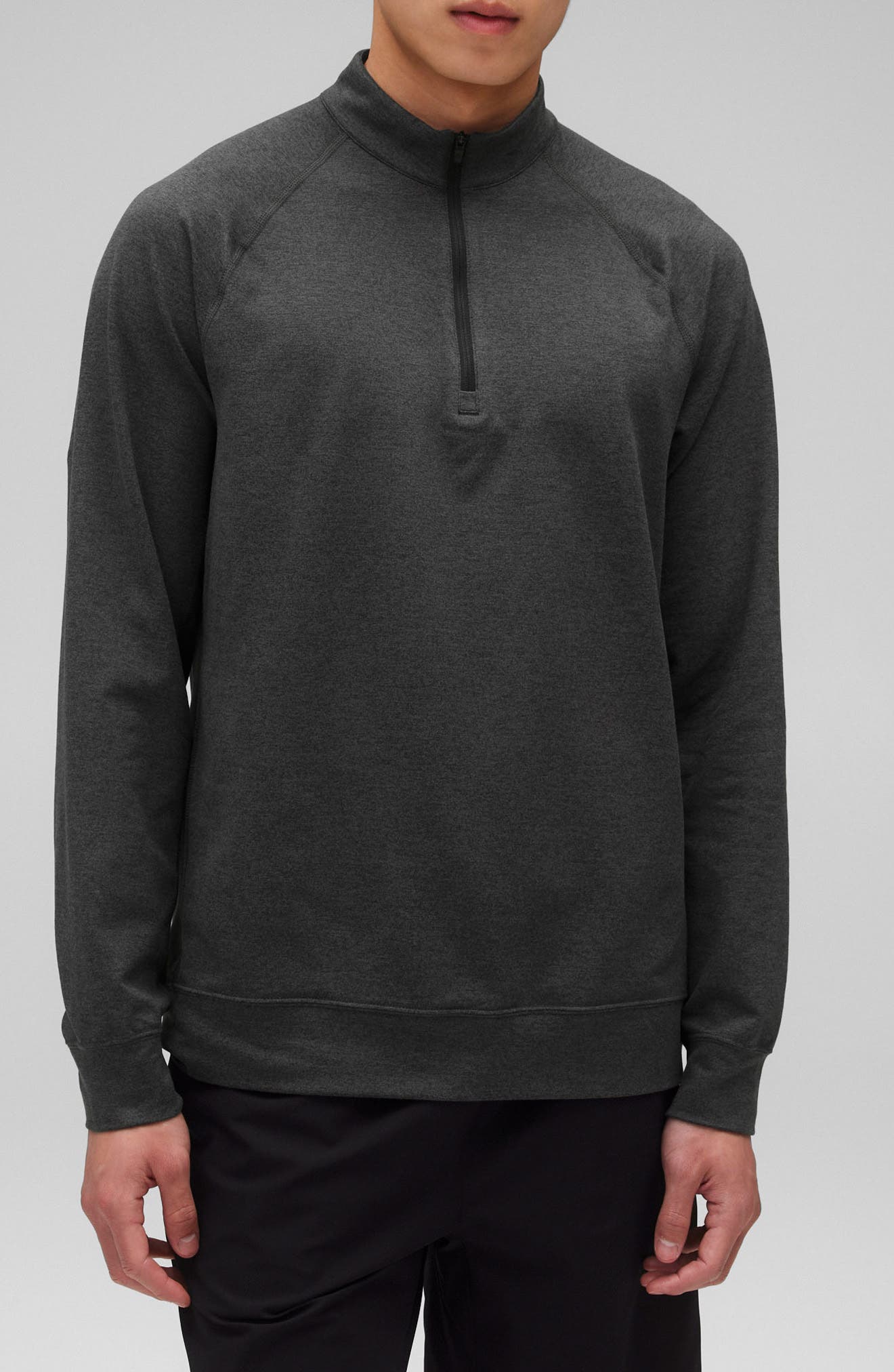 Reigning Champ Recovery Brushed Jersey Quarter Zip Pullover in Heather Washed Black 