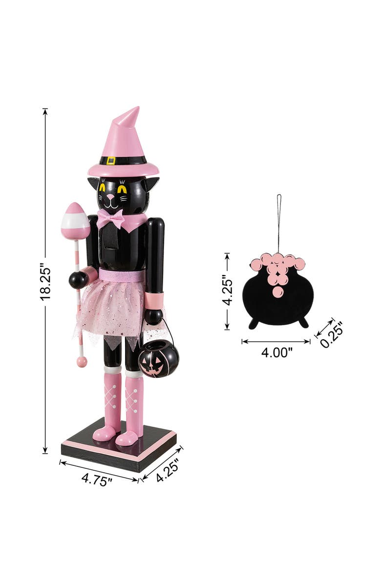 Halloween Wooden Black Cat Nutcracker with Pumpkin Ornament, Alternate, color, Pink