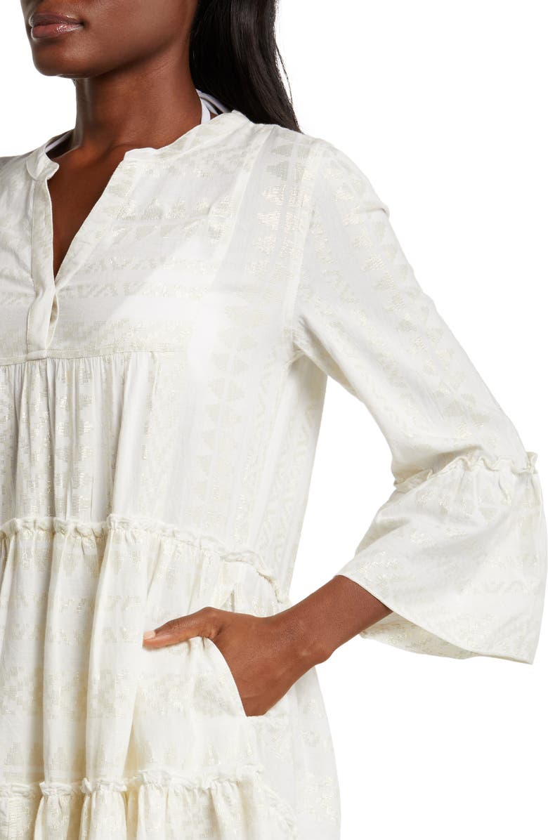 Elan Metallic Bell Sleeve Cover-Up Dress, Alternate, color, Natural/ Gold