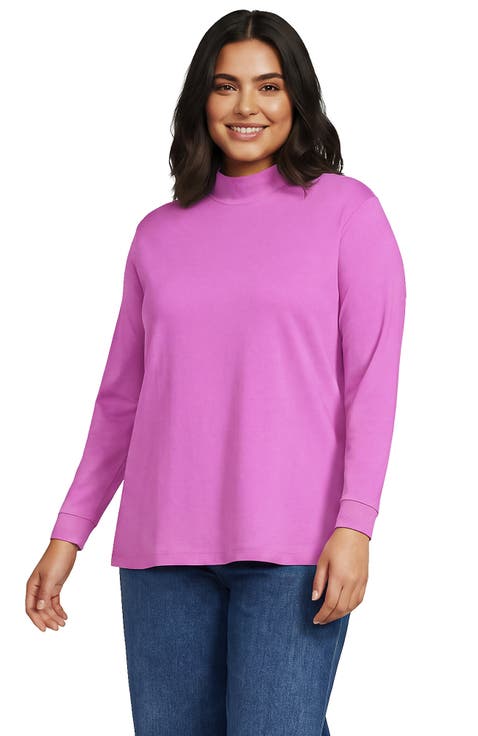 Relaxed Cotton Long Sleeve Mock Turtleneck