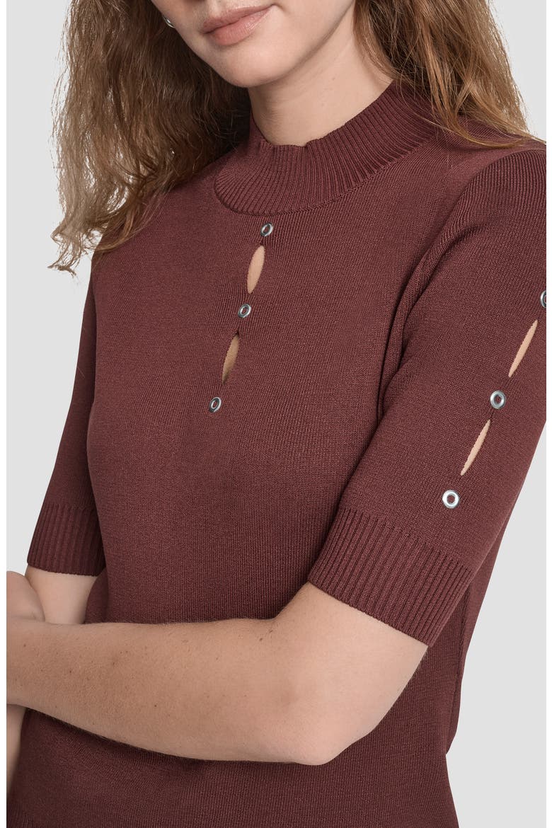 Cutout Grommet Mock Neck Sweater, Alternate, color, BITTER CHOCOLATE