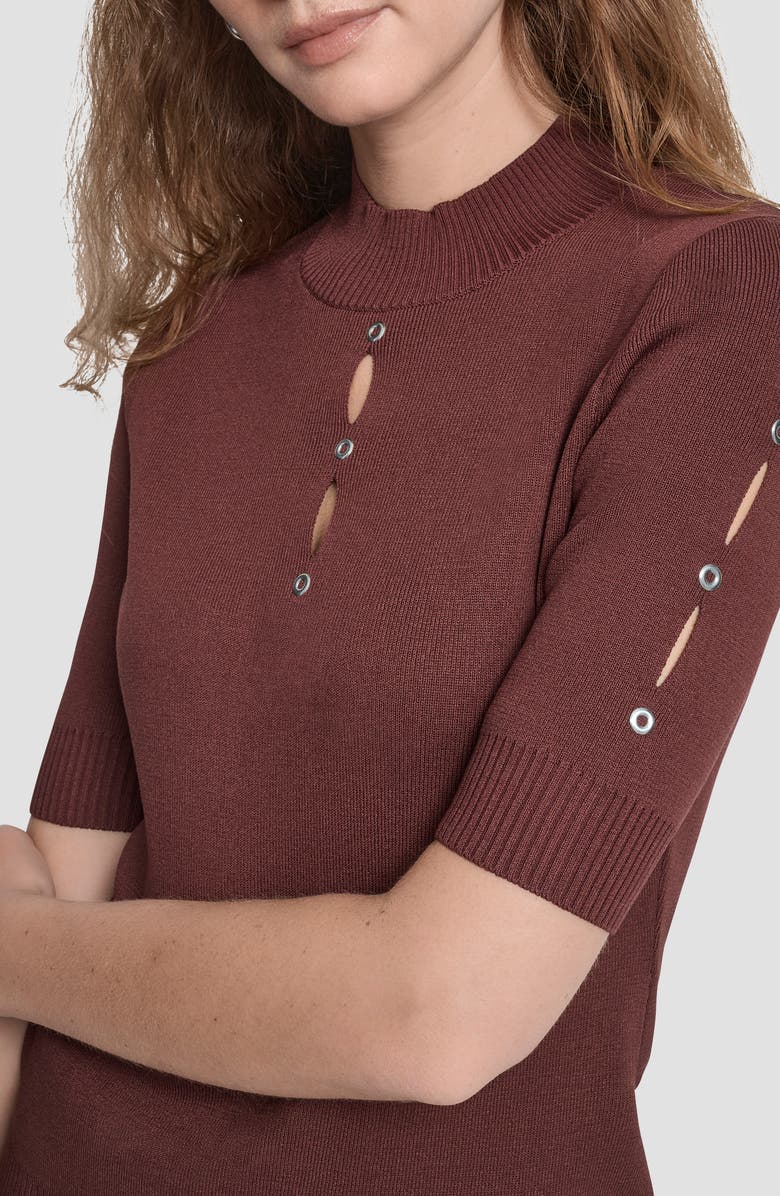 DKNY Cutout Grommet Mock Neck Sweater, Alternate, color, Bitter Chocolate