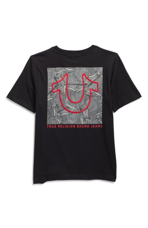 True Religion Kids' Horseshoe Embroidered Photo Real Cotton Graphic T-shirt In Black