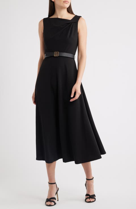 Pleated Asymmetric Belted Dress
