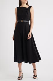 Anne Klein Pleated Asymmetric Belted Dress