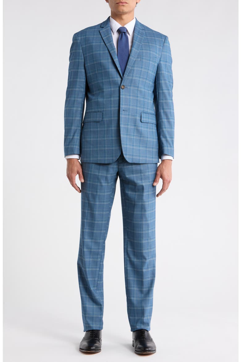 Slim Fit Plaid Stretch Two-Piece Suit, Main, color, STEEL BLUE