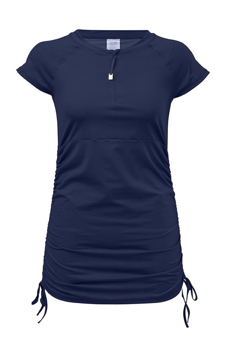 Ruched Short Sleeve Swim Dress, Main, color, Navy