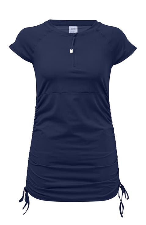 Ruched Short Sleeve Swim Dress