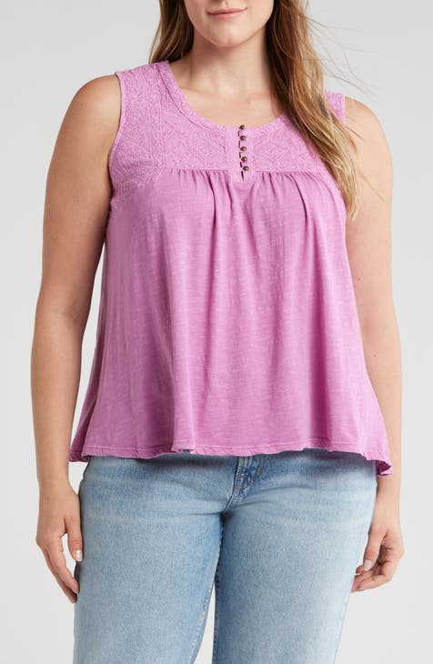 Embroidered Yoke Sleeveless Top