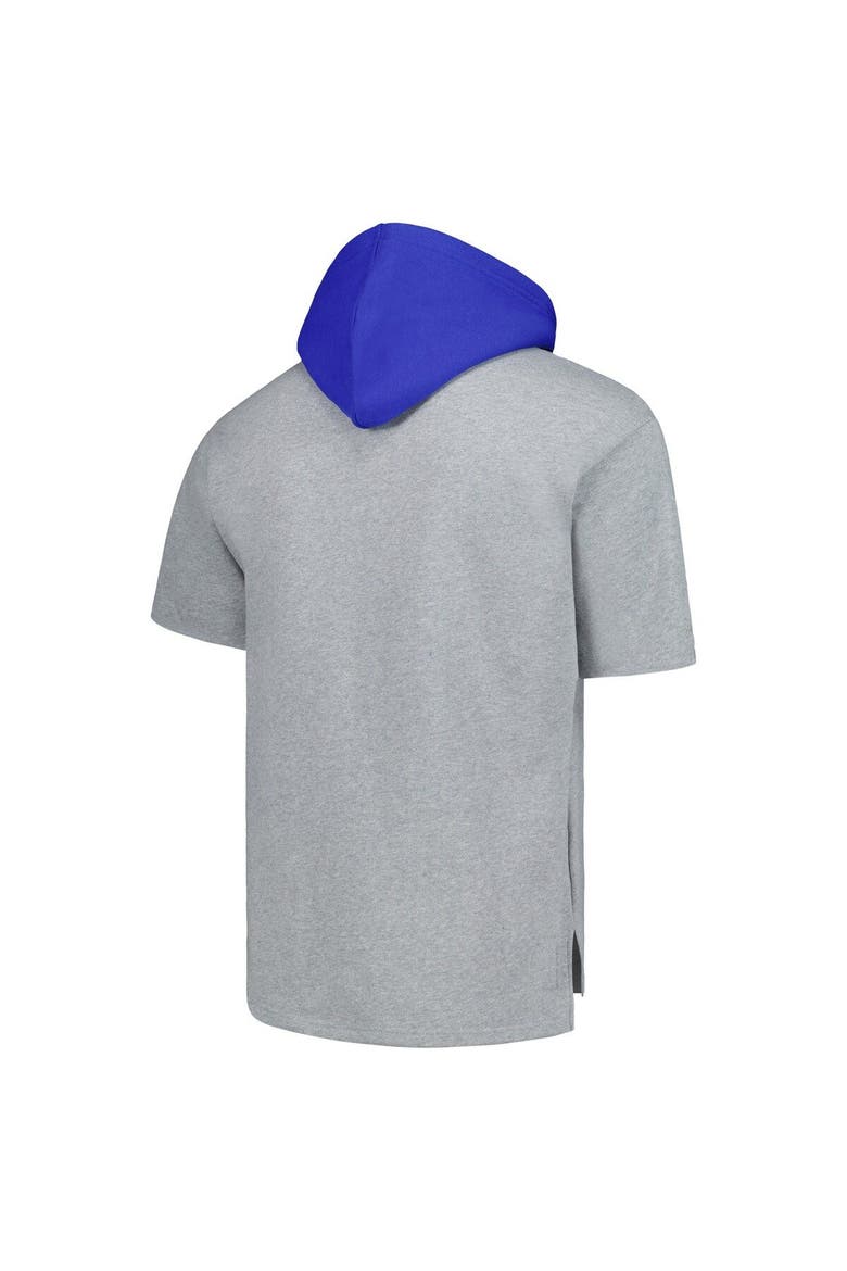 Men's Mitchell & Ness Heather Gray Los Angeles Dodgers Postgame Short Sleeve Pullover Hoodie, Alternate, color, Heather Gray