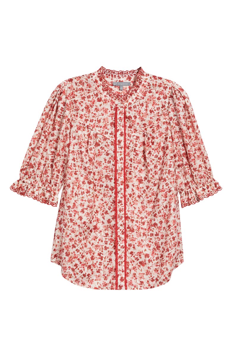 Wit & Wisdom Print Ruffle Eyelet Shirt, Alternate, color, Off White/ Poppy Red Multi
