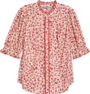 Wit & Wisdom Print Ruffle Eyelet Shirt