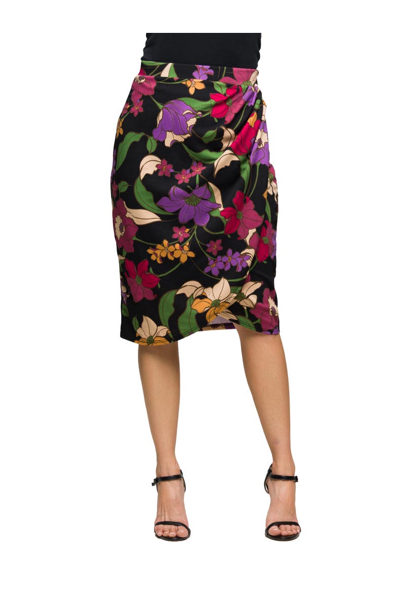 Floral Print Midi Pencil Skirt, Main, color, Black Multi