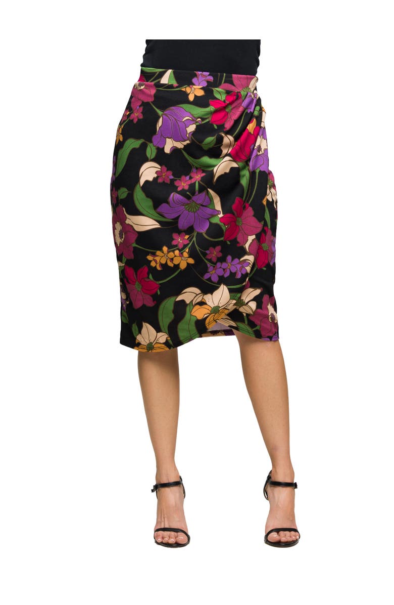 24seven Comfort Apparel Floral Print Midi Pencil Skirt, Main, color, Black Multi