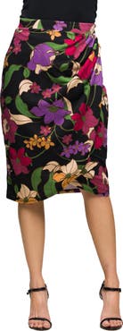24seven Comfort Apparel Floral Print Midi Pencil Skirt