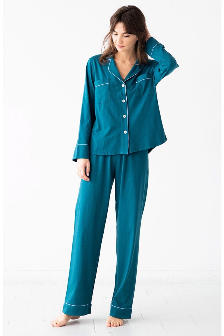 Classic Pajamas in Pima Cotton, Main, color, Deep Teal/Light Blue