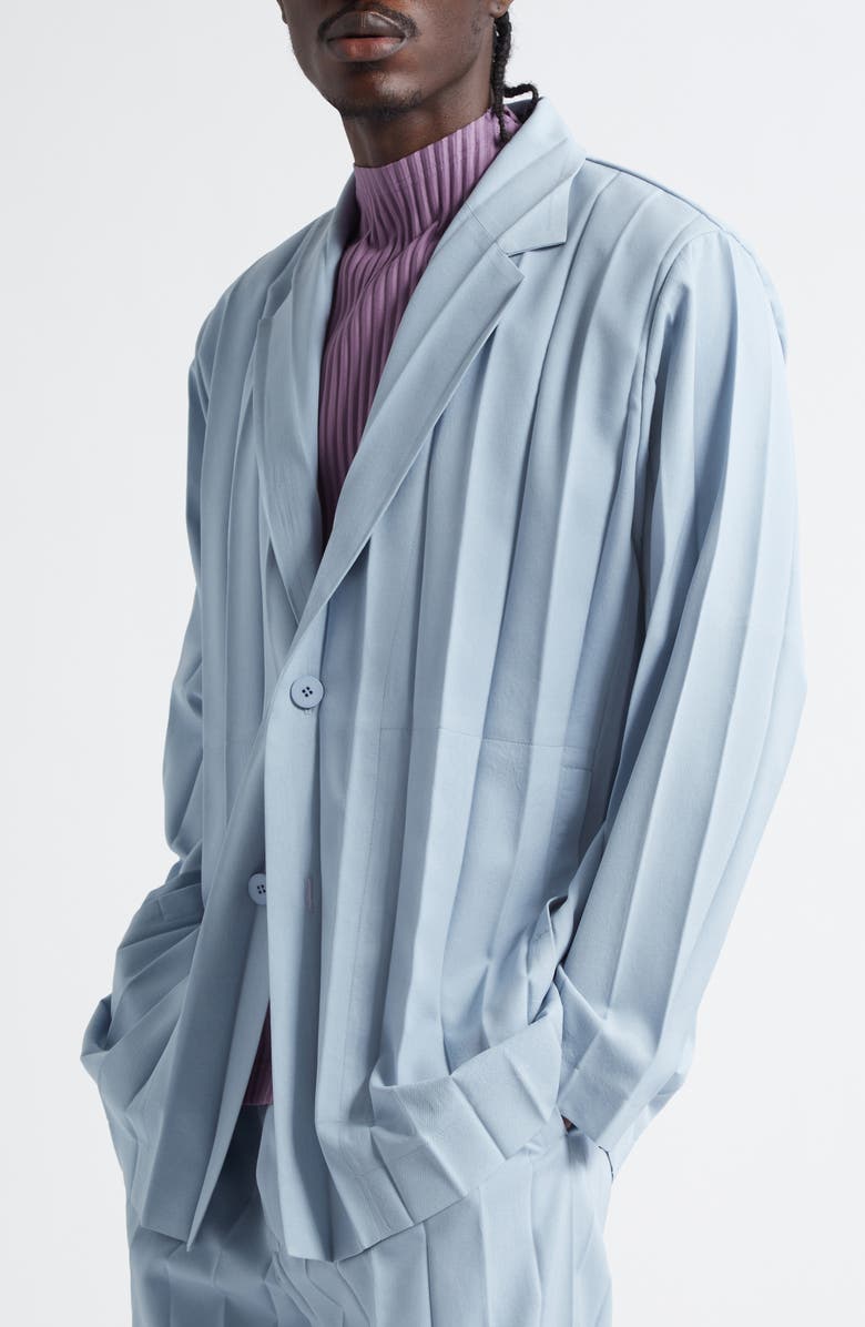 Homme Plissé Issey Miyake Edge Ensemble Pleated Single Breasted Blazer, Alternate, color, Blue