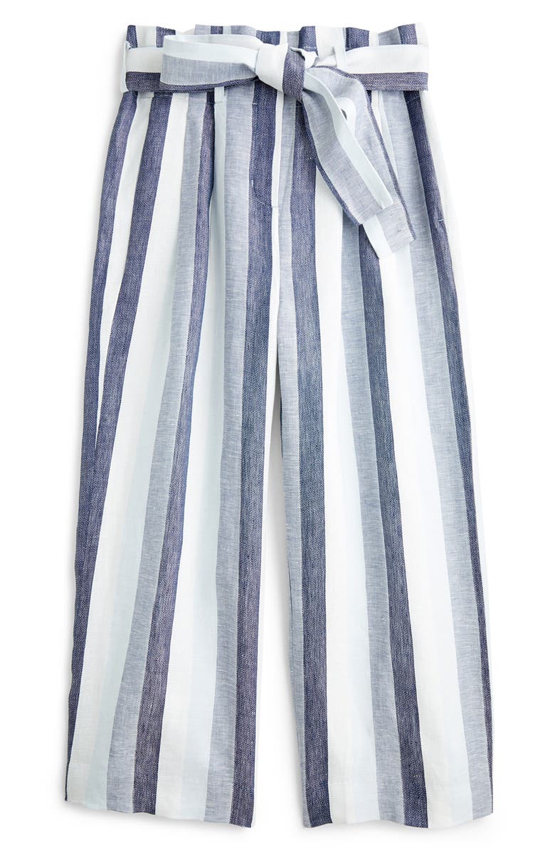 J.Crew Point Sur Paperbag Stripe Linen Pants, Alternate, color,