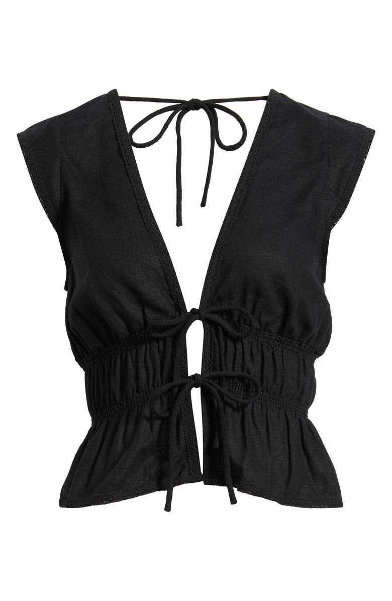 WAYF Clara Tie Front Linen Blend Top, Alternate, color, Black