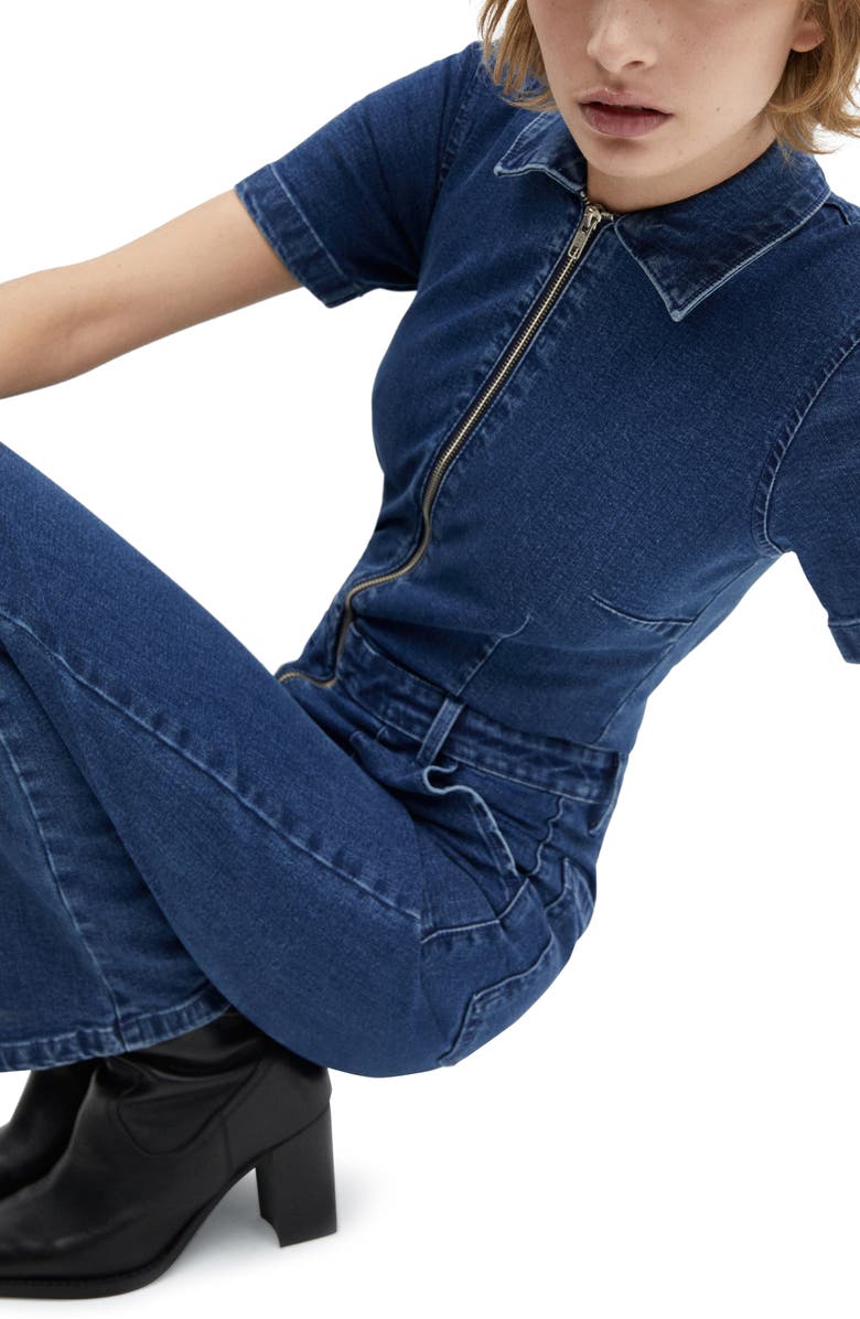 MANGO Straight Leg Zip-Up Denim Jumpsuit, Alternate, color, 