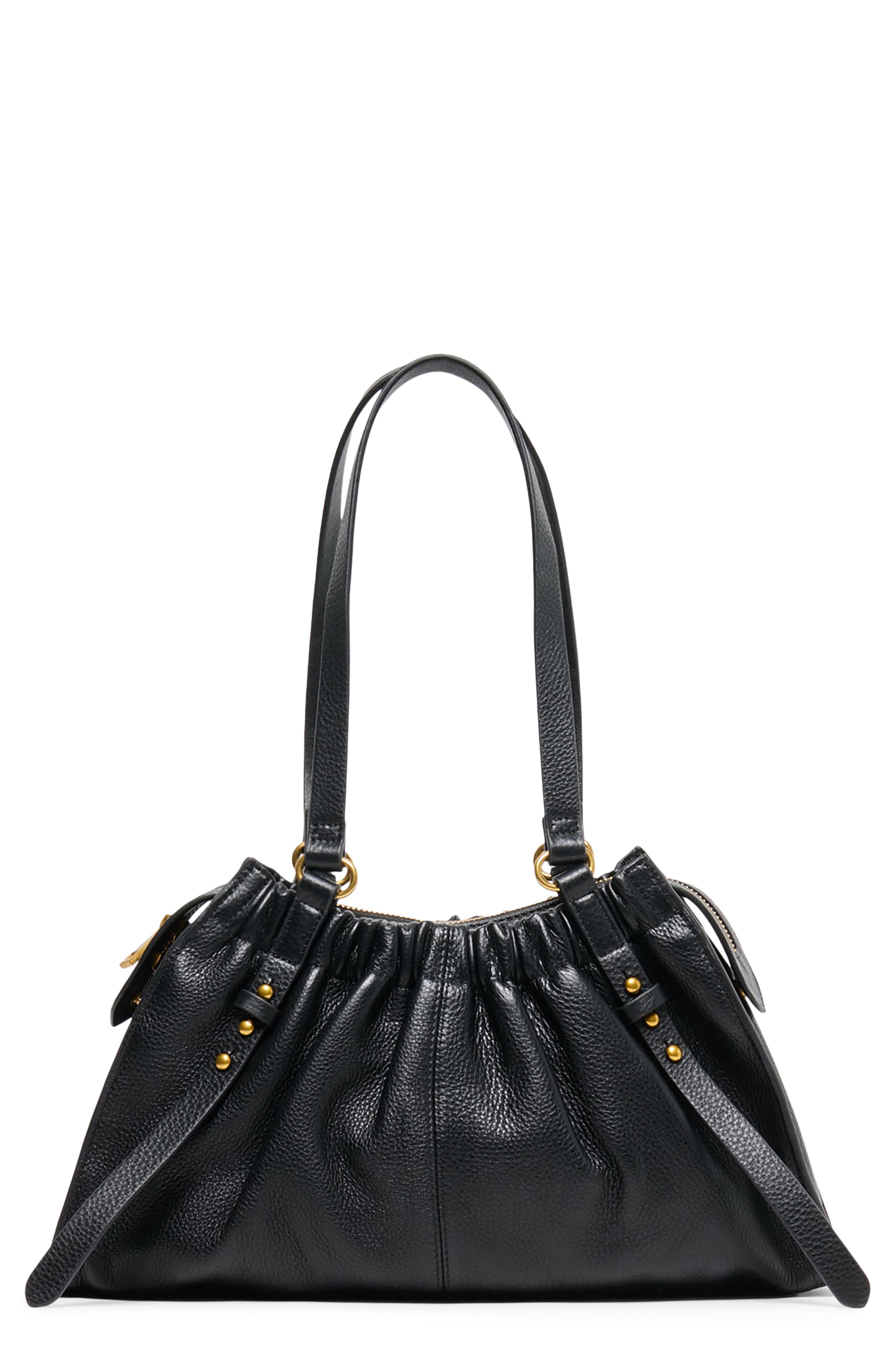 Dolce Vita Sloan Ruched Leather Shoulder Bag, Main, color, Black