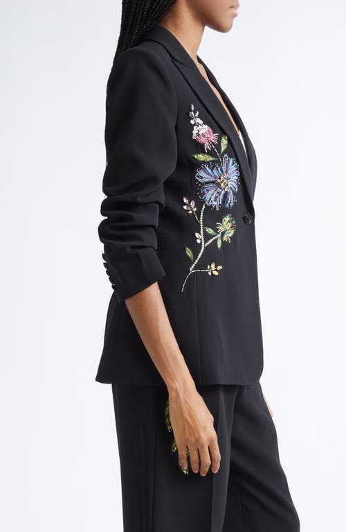 Cinq À Sept Sequin Floral Scrunched Sleeve Blazer In Black