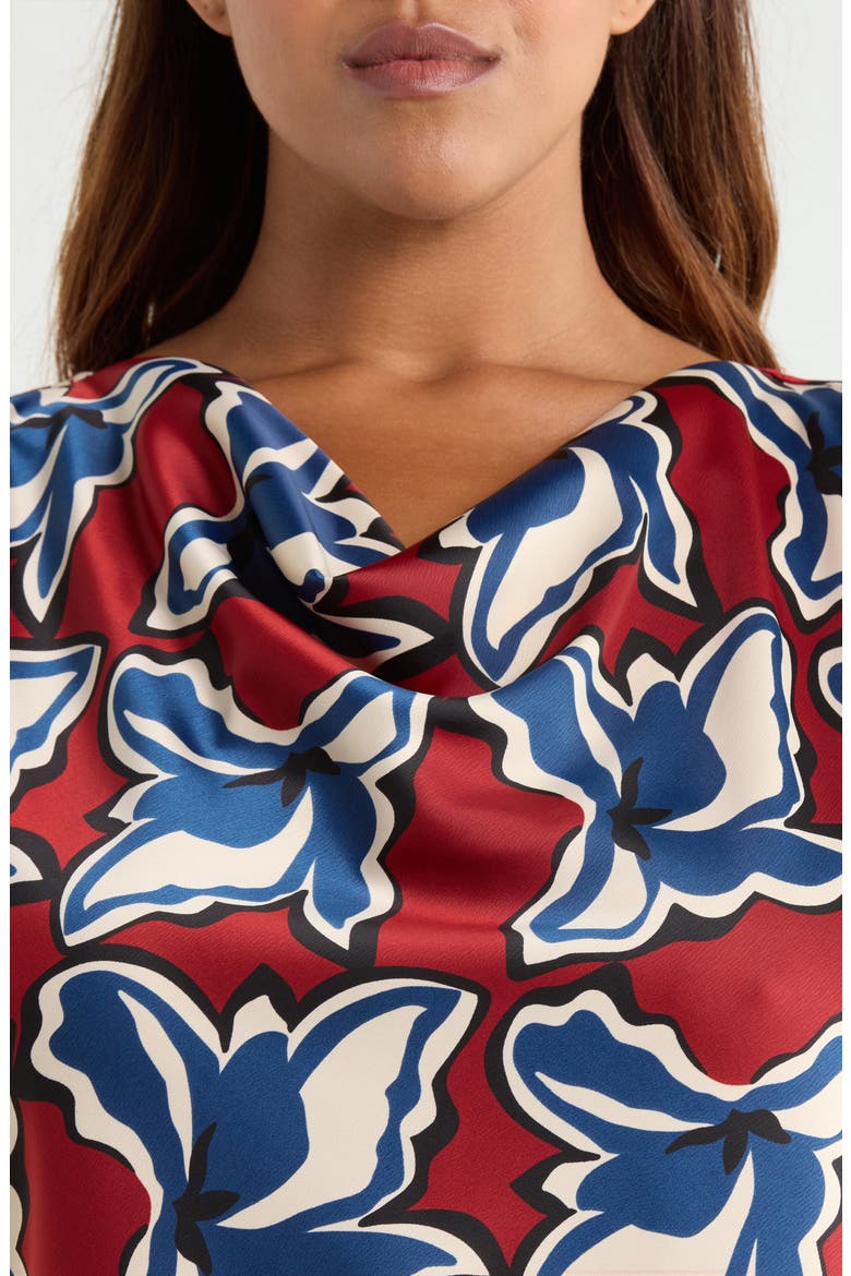 Floral Cowl Neck Top, Alternate, color, RUST MULTI