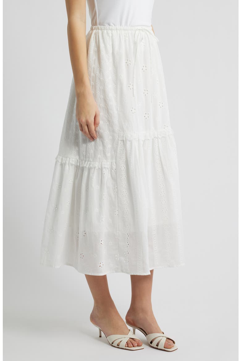 Ruffle Embroidered Eyelet Tiered Maxi Skirt, Alternate, color, OFF WHITE
