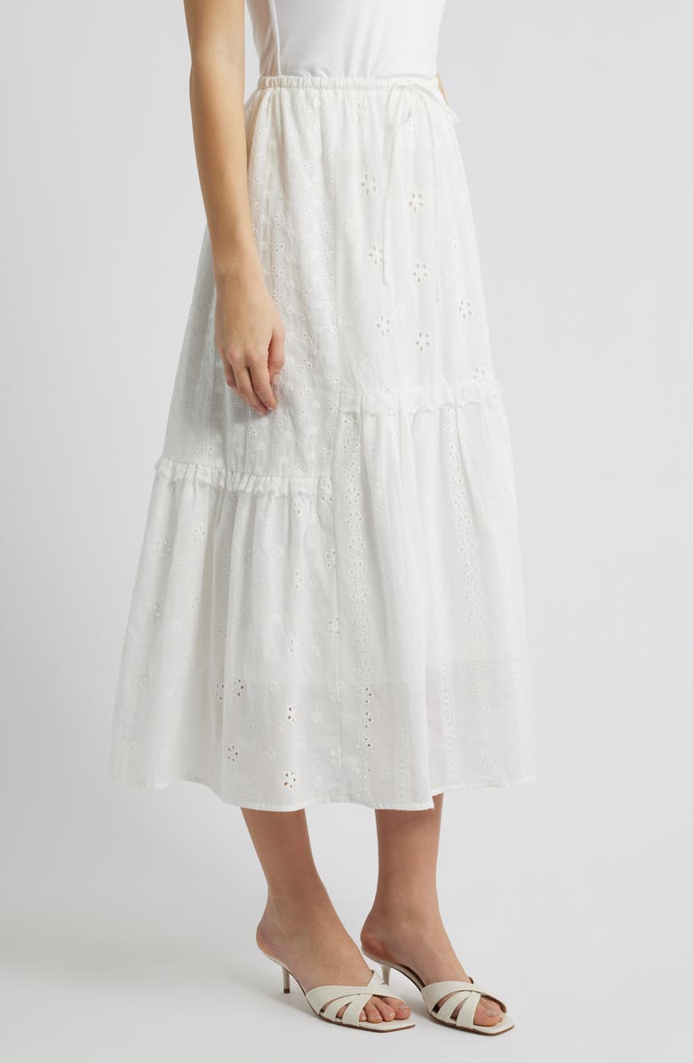 All in Favor Ruffle Embroidered Eyelet Tiered Maxi Skirt, Alternate, color, Off White