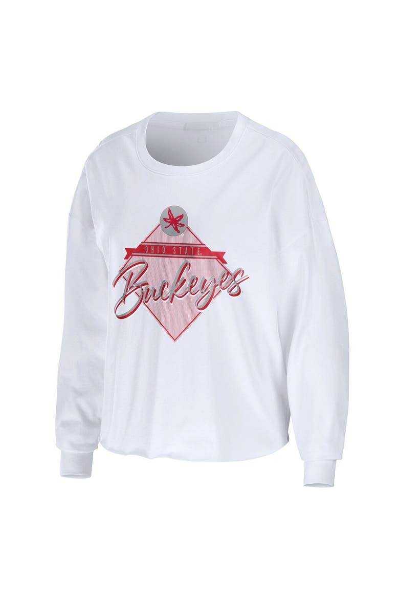 Women's WEAR by Erin Andrews White Ohio State Buckeyes Diamond Long Sleeve Cropped T-Shirt, Alternate, color, White
