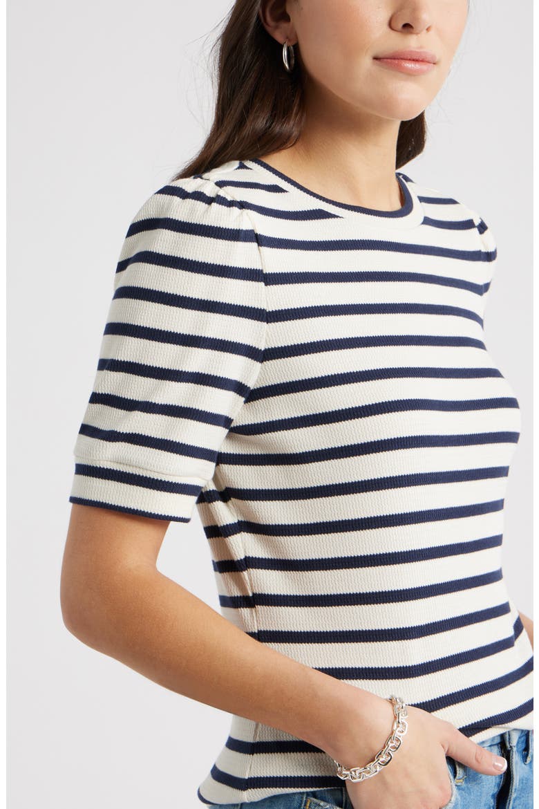 Stripe Elbow Sleeve Cotton Knit Top, Alternate, color, IVORY- NAVY SENA STRIPE