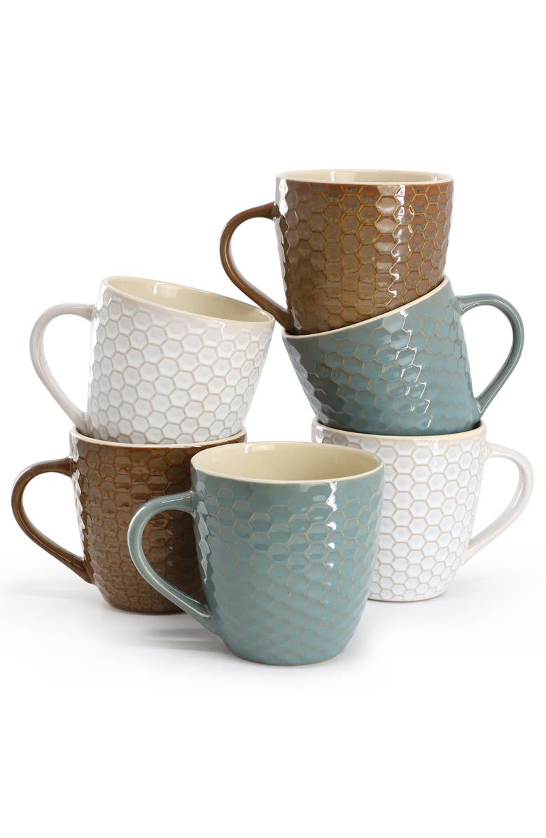 Elama Honey Bee 6-Piece 15 oz. Mug Set, Main, color, White