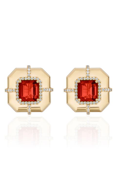 Diamond & Semiprecious Stone Stud Earrings