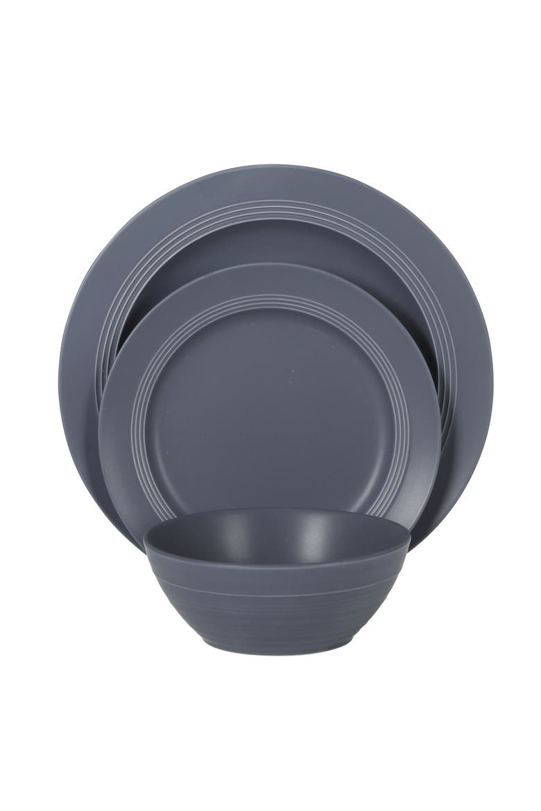Soleil 12 Piece Stoneware Plates and Bowls Dinnerware Set, Alternate, color, Echo Blue