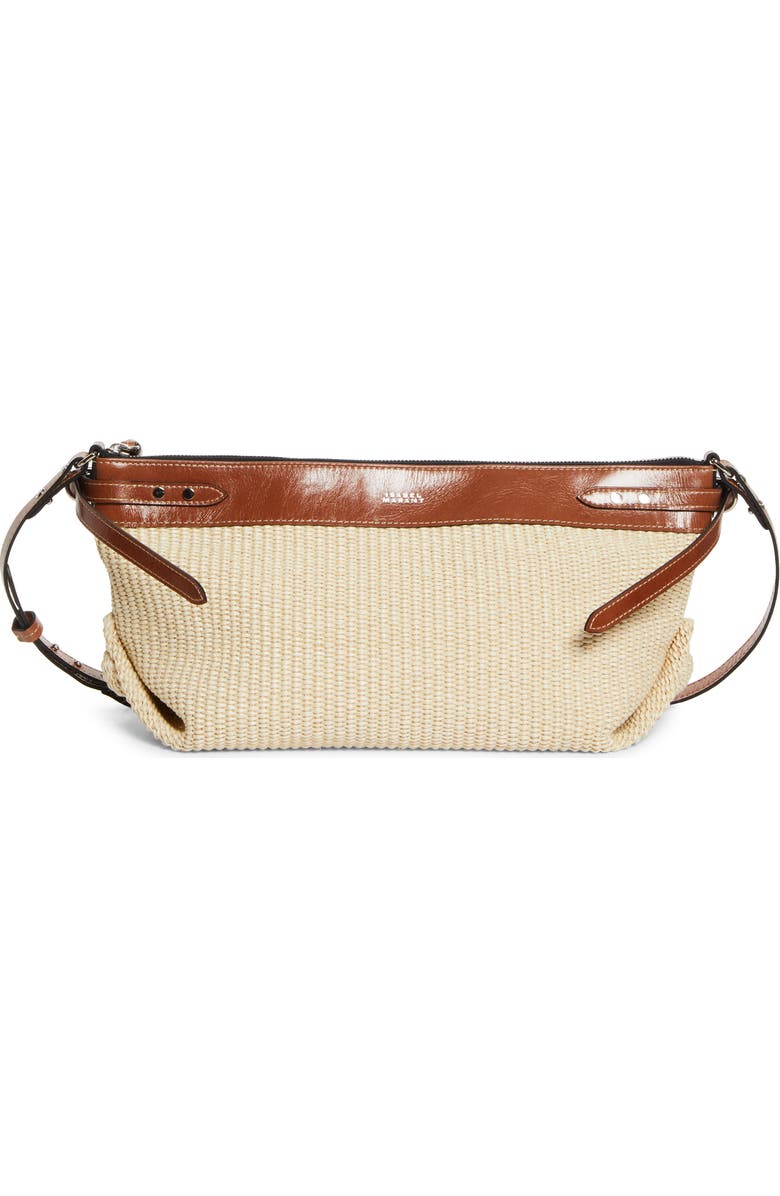 Isabel Marant Wardy Raffia & Leather Crossbody Bag, Main, color, Natural/ Cognac