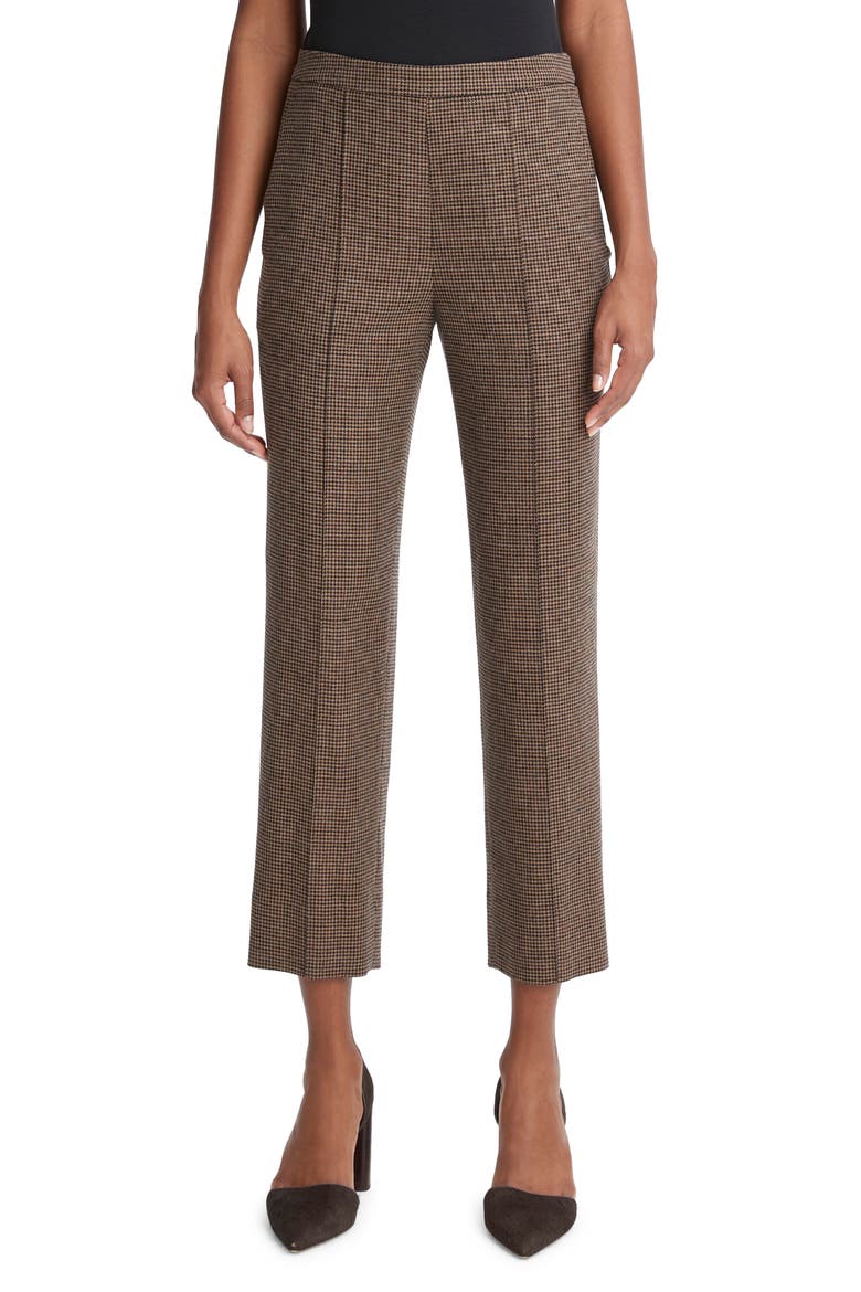 Houndstooth Pull-On Crop Pants, Main, color, BLACK/CAMEL