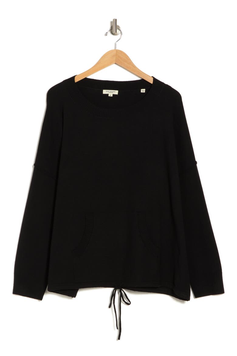 Drawstring Sweater, Alternate, color, BLACK