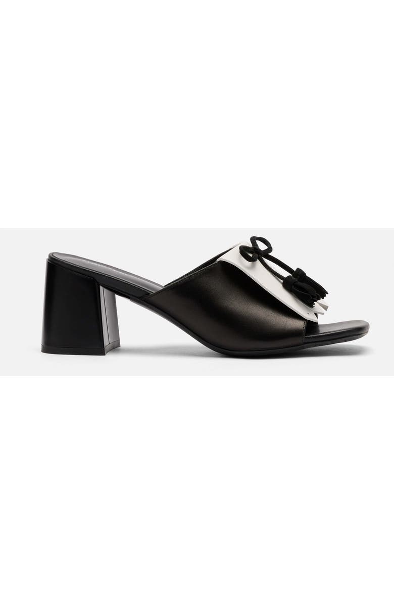 MARC NOLAN Sienna Calf Leather Tassel Block Heel Mules, Main, color, Black/White