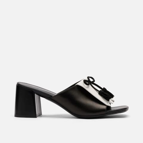 Sienna Calf Leather Tassel Block Heel Mules